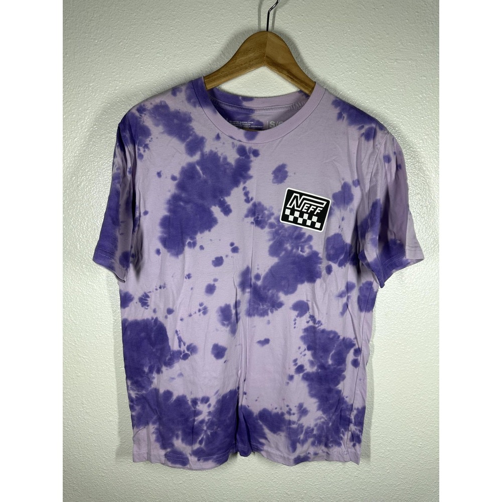 Neff Shirt Mens Small‎ Purple Tie Dye Skate Checker Logo Graphic Tee Streetwear